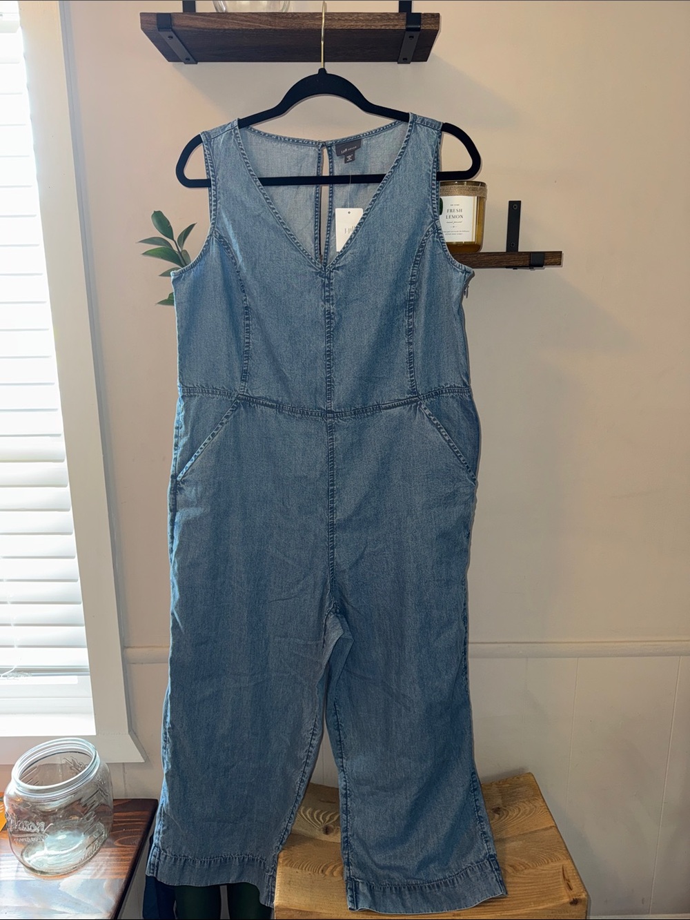 NWT! J.Jill Sleeveless Denim Jumpsuit - Light Blue Size Medium Petite